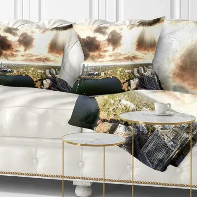 Design Art Downtown Orlando Sunset Aerial - Sea & Shore Printed Throw Pillow In Blue;black;brown;green;red;yellow