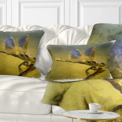 Design Art Dragon Fly Watercolor - Animal Printed Throw Pillow In Yellow