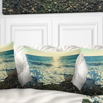 Design Art Dramatic Blue Waves On Beach - Sea & Shore Printed Pillow