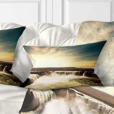 Design Art Dramatic Iceland Waterfalls - Sea & Shore Printed Throw Pillow