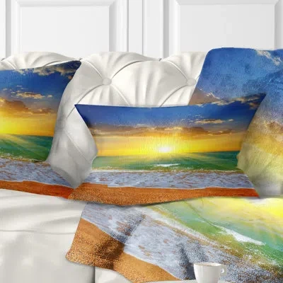 Design Art Dramatic Seashore Sky In Yellow - Sea & Shore Printed Throw Pillow In Blue