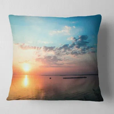 Design Art Dramatic Sunset Cloudy Sky - Sea & Shore Printed Pillow In Blue;orange