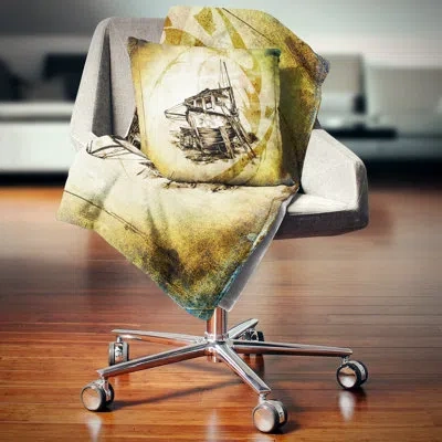 Design Art Drawing Of Large Ancient Boat - Sea & Shore Printed Pillow In Blue;black;brown;green;red;yellow