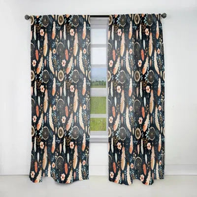 Design Art Dreamcatchers Boho Pattern Ii - Bohemian Curtain - Velvet Room Darkening - 1 Panel In Brown