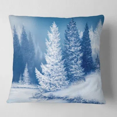 Design Art Dreamlike Spruce Forest With Snow Covered Trees Square Pillow Cover & Insert In Blue