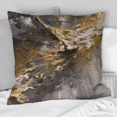 Design Art Dreams Of Abundance Black And Gold - Abstract Painting Printed Throw Pillow In Black;gold