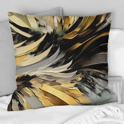 Design Art Dreams Of Abundance Black And Gold Ii - Abstract Painting Printed Throw Pillow In Black;gold