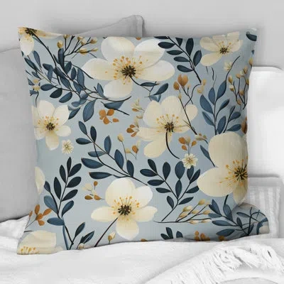 Design Art Dreamy Garden Minimalist Flower I - Floral Printed Throw Pillow In Blue;white
