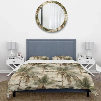 Design Art Driftwood Canvas Tropical Pattern Duvet Cover Set In Green