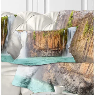 Design Art Dry Sap Waterfall - Landscape Printed Throw Pillow