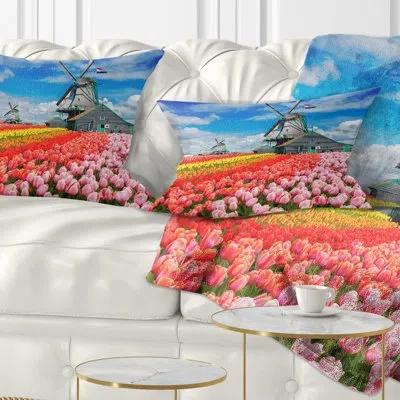 Design Art Dutch Windmills And Garden - Abstract Printed Throw Pillow