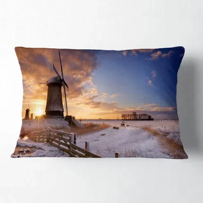 Design Art Dutch Windmills At Sunrise - Abstract Printed Throw Pillow