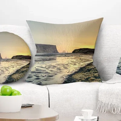 Design Art Dyrholaey View Unto Reynisfjara - Sea & Shore Printed Pillow In White