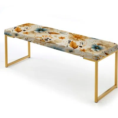 Design Art Earthy Elegance Boho Pattern - Floral Upholstered Gold Bench