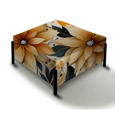Design Art Earthy Mandala Boho Pattern - Floral Large Square Ottoman In Black;beige