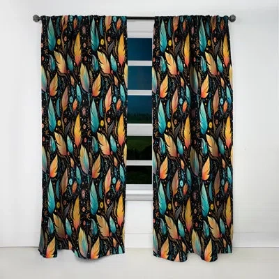 Design Art Eclectic Boho Feather Pattern - Abstract Boho Curtain - Blackout Abstract Curtain - 1 Panels In Green;orange