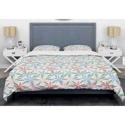 Design Art Edinburgh Retro Abstract Flower Iii Mid-century Duvet Cover Set In Blue,yellow,orange