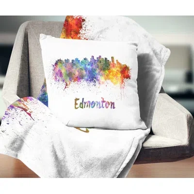 Design Art Edmonton Skyline - Cityscape Printed Throw Pillow In Yellow;purple