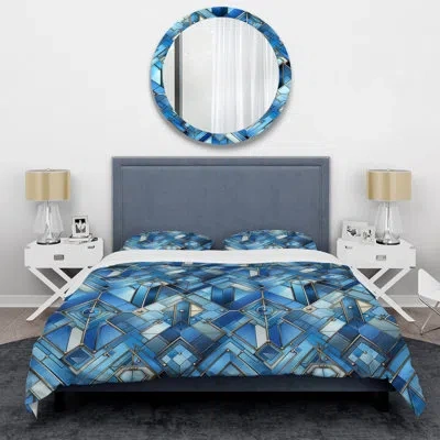 Design Art Eicholtz Blue/white/yellow Microfiber Duvet Cover Set In Blue;white;yellow