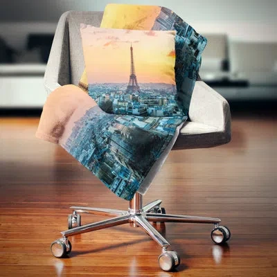 Design Art Eiffel At Sunrise In Paris - Cityscape Printed Pillow In Yellow