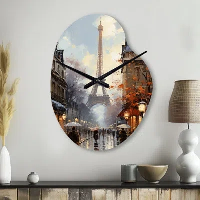 Design Art Eiffel Paris In 19 Century - Asymmetrical Paris Metal Wall Clock, Beige Wall Clock Print