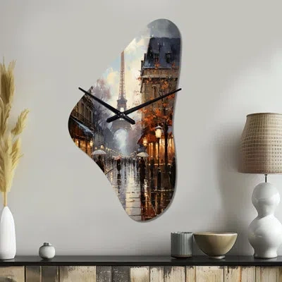 Design Art Eiffel Paris In 19 Century - Paris Asymmetrical Metal Clock, Beige Unique Shape Wall Clock Print