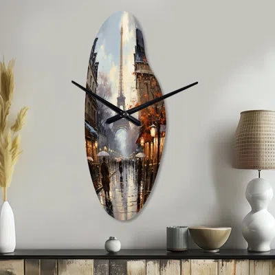 Design Art Eiffel Paris In 19 Century - Paris Asymmetrical Metal Wall Clock, Beige Curved Clock Print