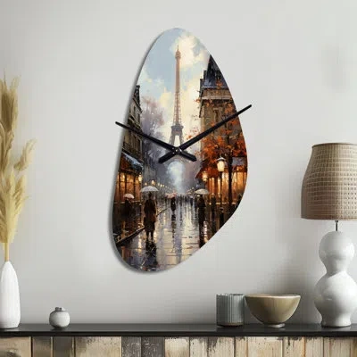 Design Art Eiffel Paris In 19 Century - Paris Asymmetrical Metal Wall Clock, Traditional Unique Shape Wall Cloc In Beige