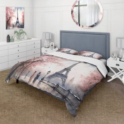 Design Art Eiffel Tower Masterpiece I Beddingmicrofiber / Polyester Duvet Cover Set In Gray;pink