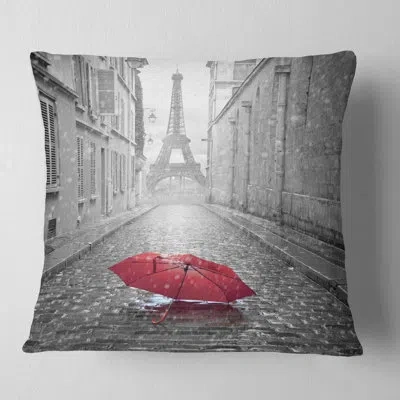 Design Art Eiffel View From Paris Street - Cityscape Printed Pillow In Black;white