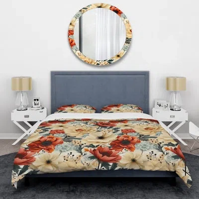 Design Art Elegant Beige Country Blossum Charm Duvet Cover Set In Beige;coral