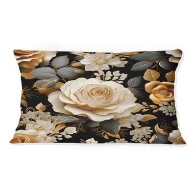 Design Art Elegant Beige Rose Harmony - Floral Printed Throw Pillow In Black;beige