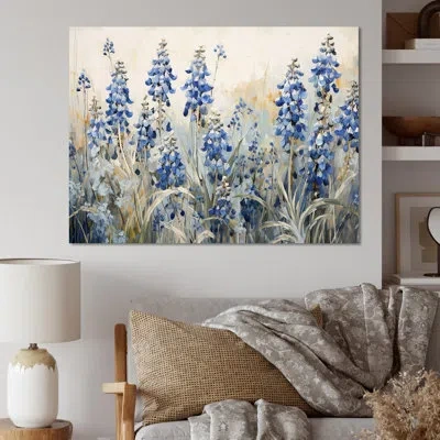 Design Art Elegant Blue And Beige Bonnets Meadow Iii - Blue Bonnets Wall Art Living Room Pt107228 In Blue;beige