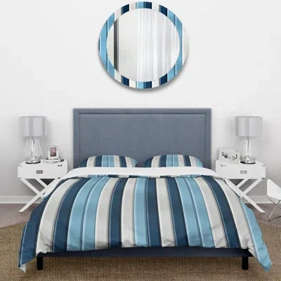 Design Art Elegant Blue And White Striped Pattern - Striped Duvet Cover Set - Microfiber Polyester In Blue;white