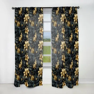 Design Art Elegant Ebony And Beige Flowers Pattern I - Floral Curtain - Velvet Room Darkening - 1 Panel In Beige;ebony