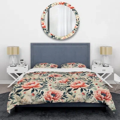Design Art Elegant Maritime Red And Teal Blooming Gardens Bedding In Red;teal