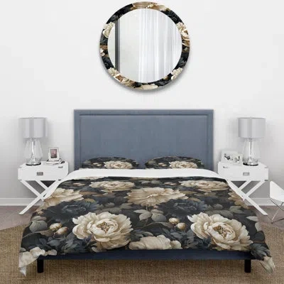 Design Art Elegant White And Grey Floral Gardens Duvet Cover Set In White;gray