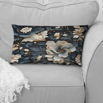Design Art Elegant White And Grey Floral Gardens I - Floral Printed Pillow In White;gray
