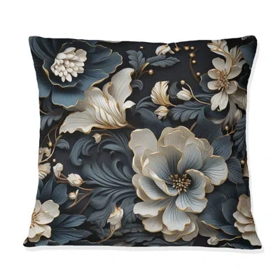 Design Art Elegant White And Grey Floral Gardens I - Floral Printed Throw Pillow In White;gray