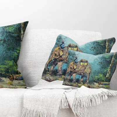 Design Art Elephant Dragging Logs - Animal Printed Throw Pillow