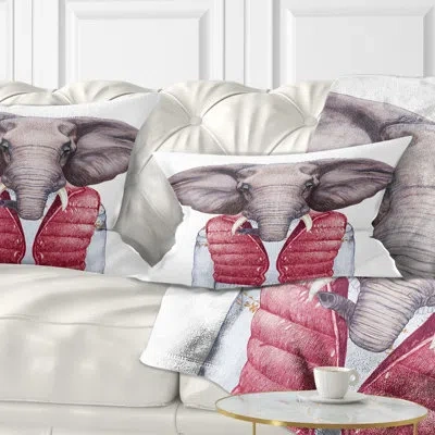 Design Art Elephant In Vest And Sweater - Animal Printed Throw Pillow