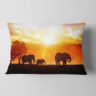 Design Art Elephants Walking At Sunset - Animal Printed Throw Pillow