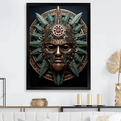 Design Art Emerald And Black Native Warrior Mask I In Black Single Picture Framed