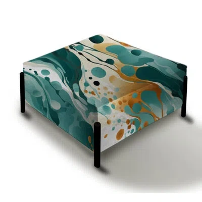 Design Art Emerald And Cream Ink Splash - Abstract Large Square Ottoman In Cream;teal