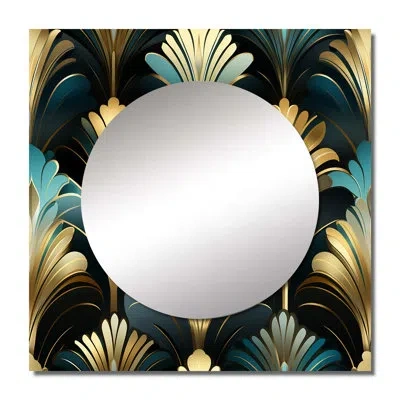 Design Art Emerald And White Damask Art Deco - Bohemian & Eclectic Square Mirror For Wall Art Decor In Gold;turquoise