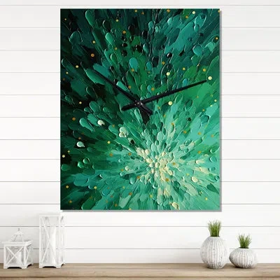 Design Art Emerald Euphoria Ii - Abstract Landscape Wall Clock In Green;yellow