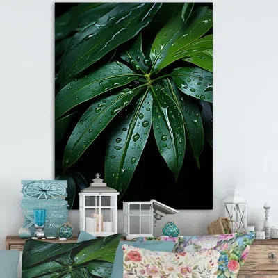Design Art Emerald Jungle Leaves Embrace On Canvas Print In Wrapped Canvas