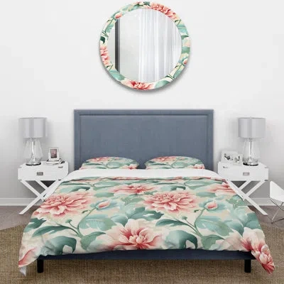 Design Art Enchanted Floristry Green Damask Panorama - Damask Duvet Cover Set - Microfiber Polyester