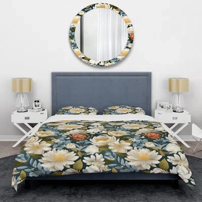 Design Art Enchanted Gardens Botanical Pattern Duvet Cover Set In Blue;green;beige