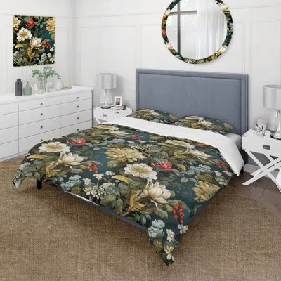 Design Art Enchanted Gardens I - Japanese Duvet Cover Set - Microfiber Polyester In White;green